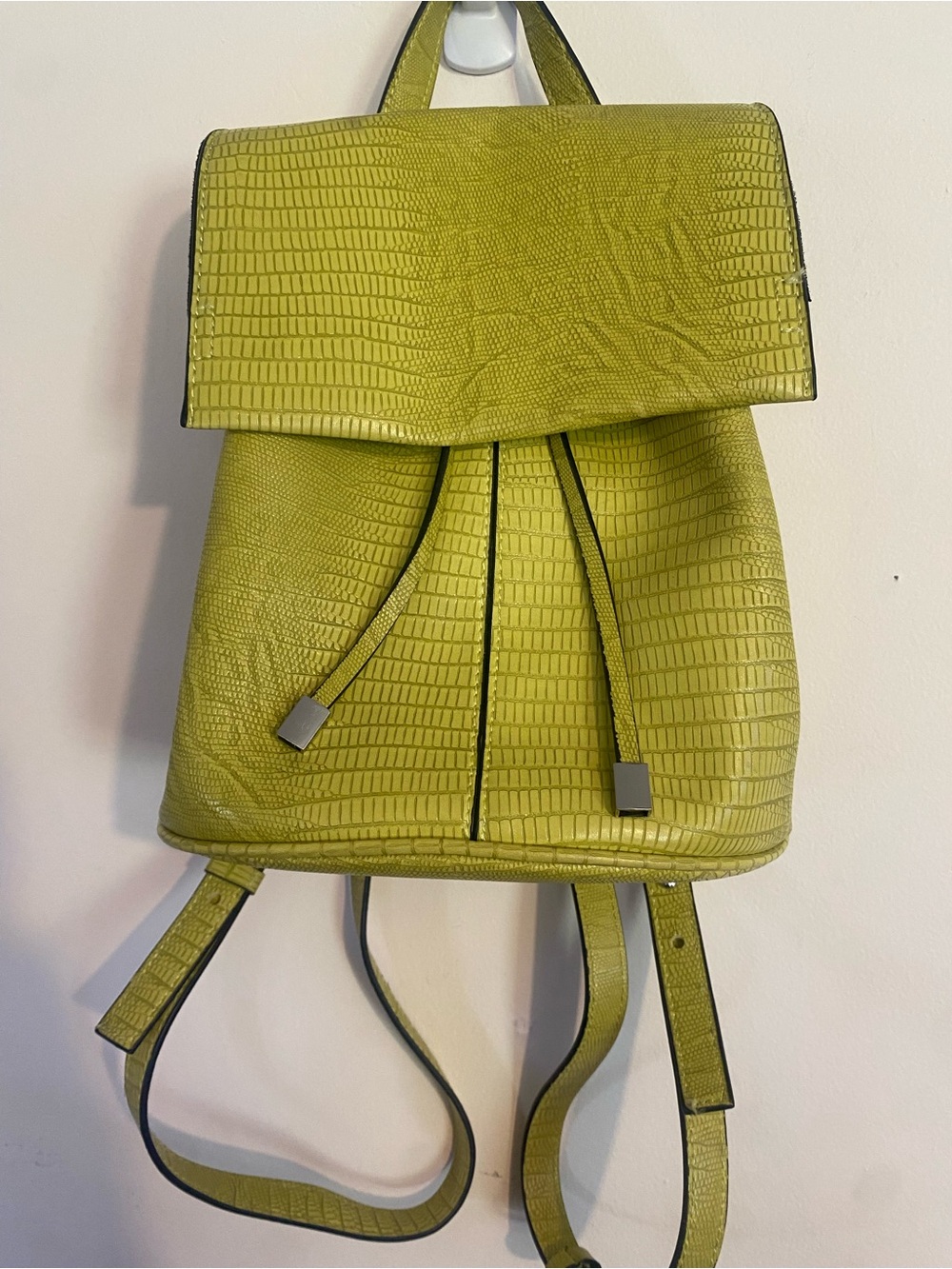 Topshop Mini Backpack Lime Green Textured Faux-Leather Chartreuse Bag